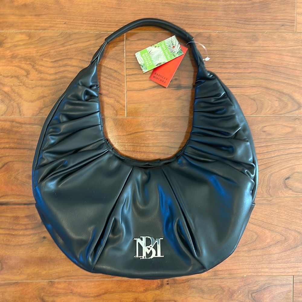 NWT Badgley Mischka Black Vegan Leather Hobo Shoulder Bag Purse